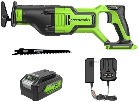 Greenworks Scie alternative sans fil 24 V (2,7 000 SPM), batterie 4,0 Ah et chargeur compact inclus