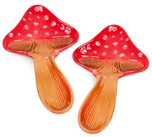 LEEPENK Spoon1 Ceramic Mushroom Spoon Rest, Red, Kitchen Decor, Stove Top Spoon Holder for Cooking Spoons, Spatula Utensil Rest, Farmhouse Warming Gift