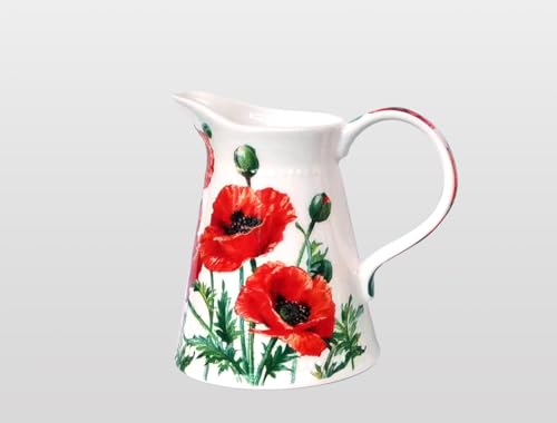 11cm Serving Jug by Heritage - Porcelain Pitcher Jug with Unique Poppy Flower Design - Perfect for Water Milk Cream Gravy Sauce or Custard - Great Housewarming or Moving Gift