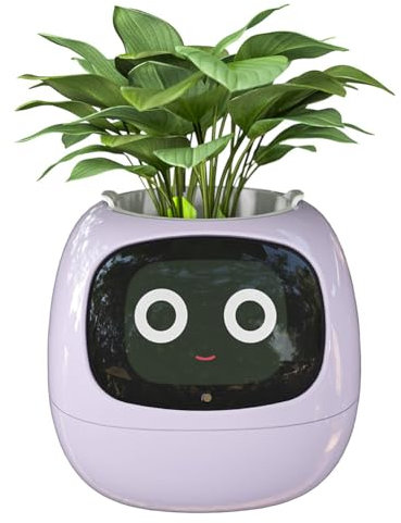 Generic Pot de fleurs intelligent, puces AI, 7 capteurs intelligents, écran LCD, contrôle par application, jardinière intelligente, intérieur, 11,4 x 10 x 9,6 cm, violet
