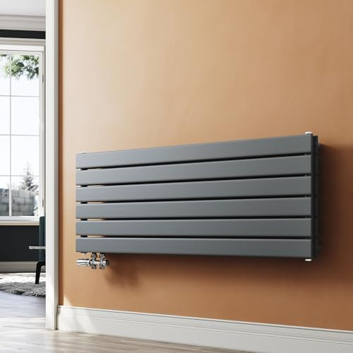 SUNXURY Heizkörper Design Paneelheizkörper 465x1200mm Horizontal Doppellagig Heizkoerper mit Chrom Multiblock Seitenanschluss Anthrazit Badheizkörper