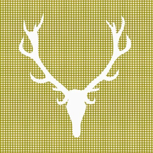 20 Servietten Jagd Hirschkopf auf Karo gold als Tischdeko. Papierservietten mit Motiv. Auch für Decoupage und Serviettentechnik 33x33cm