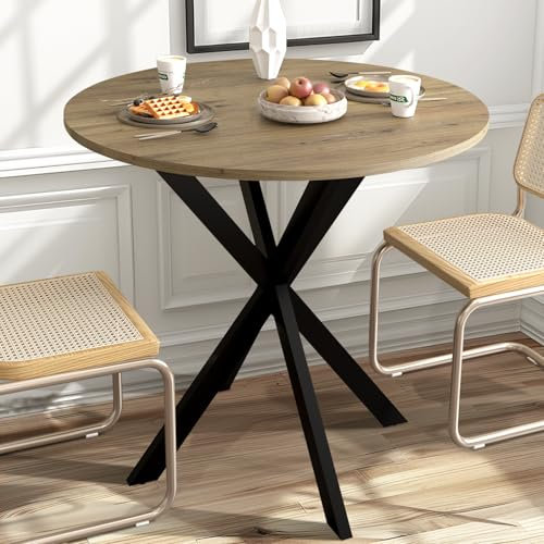 Unovivy 31.5 Small Round Dining Table for 2-4 Natural Oak Dinner Table