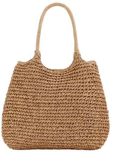 Baobiutin Sac de Plage de Paille de Sac à Main de Paille, 15,8x14.2 Sac fourre-Tout de Paille tissé de Grande capacité, Sac à Main à la Paille à Main/épaule, Sacs de Paille rétro pour Femmes, Voyages