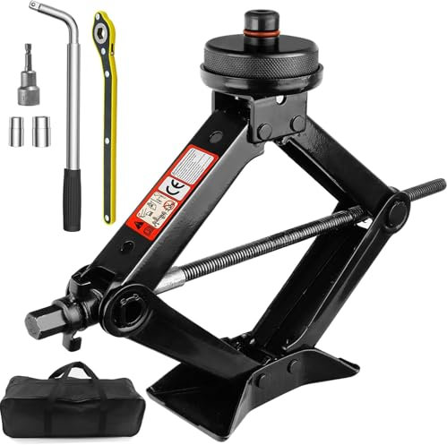 CHENGPI Max 2.5T Cric per Auto con Manovella per Tesla, Cric a Carrello Con Cricchetto, Accessori Multipli, Cric a Forbice per Auto, Suv, Monovolume