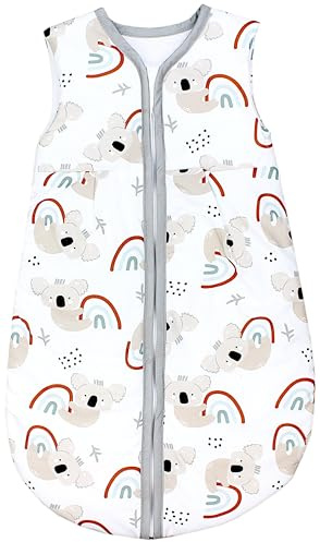 TupTam Baby Schlafsack 2.5 TOG – Warmer Winter Schlafsack Baby, OEKO-TEX, Ärmellos, Atmungsaktive Baumwolle, Farbe: Koala auf Regenbogen, Größe: 68-74