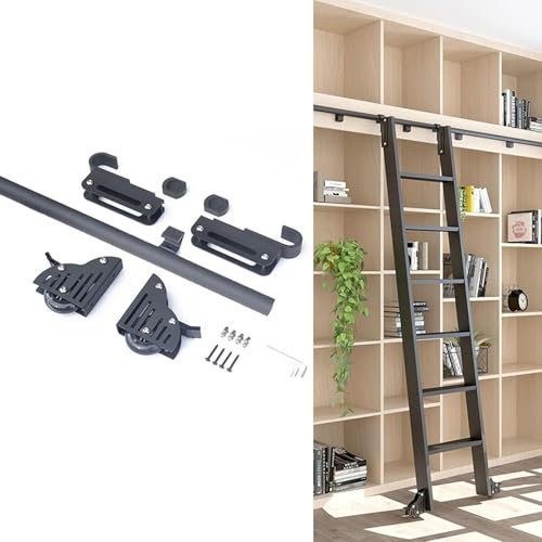 Scala scorrevole per biblioteca, 3,7 m, kit di ferramenta telescopica, ruote per pavimento con freni, spessore 25 mm, per scale a soppalco/libreria, scala non inclusa