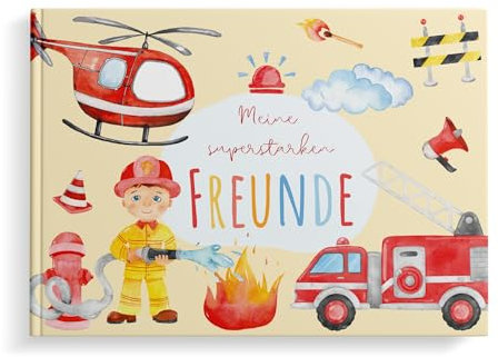 MeinBaby123® Freundebuch für Kinder - Feuerwehr, Kindergarten, Schule, Jungs - Freundschaftsalbum und Geschenk