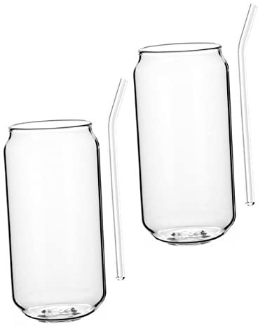 SHOWERORO Taza De Paja De Vidrio Resistente Al Calor 500ml Transparente Juego De 4 Piezas Vasos Para Cócteles, Agua, Café y Té Para Fiestas y Reuniones