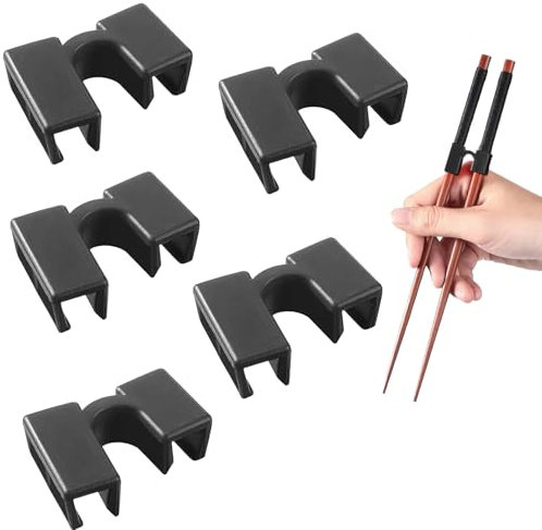 5 Stück Schwarz Essstäbchen Hilfe,PE Kunststoff Stäbchen Hilfe,Wiederverwendbare Chopsticks Helper,Stäbchen Esshilfe Essstäbchen Verwenden Trainer für Erwachsene und Kinder zum Lernen und Trainieren
