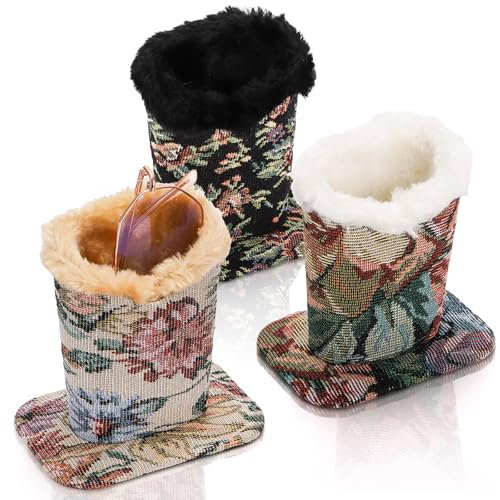 Peohud 3 Pack Eyeglasses Holder Stands, Plush Lined Glasses Holder, Spectacle Holder, Protective Glasses Stand Case for Desks Nightstands, Home, Office, Black, Medium