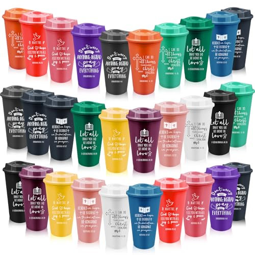 30 Pack Reusable Christian Coffee Cups Bulk,16 oz Religious Plastic Tumblers with Lid and Straw, Inspirational Bible Verse Coffee Cups Travel Coffee Mug for Christian Gifts Easter