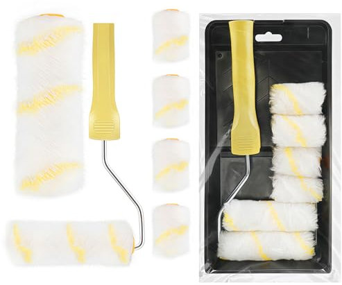 Tapvai 8 Pcs Rouleau Peinture avec Reservoir, Fit for The Job Petit Rouleau Peinture Comprend Cadre de Rouleau de Peinture, Kit Peinture Mur pour Peindre Bois, Métal, Plinthes, Rebords Fenêtre, Portes