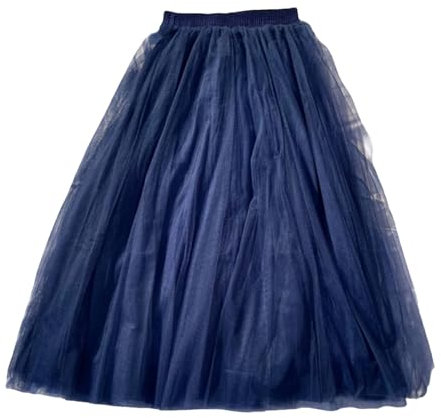 Wjnvfioo Langer Tüllrock, Maxi, Frühling, für Damen, elastischer Bund, Plissee-Rock, bodenlang, lang, für Damen, marineblau, L