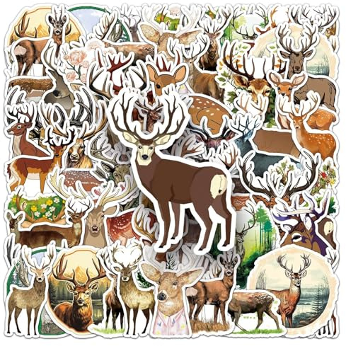 Hirsch Aufkleber für Jugendliche Erwachsene 50 Stück Deer Wasserfeste Vinyl Sticker Set Auto Motorräder Fahrrad Skateboard Snowboard Gepäck Laptop Koffer Helm Motorrad Computer
