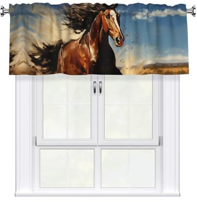 XTYGETY Vorhänge mit Pferdemotiv und Kunstdruck, kurzer Fenstervorhang für Dekoration, Küche, Badezimmer, Wohnzimmer, Schlafzimmer