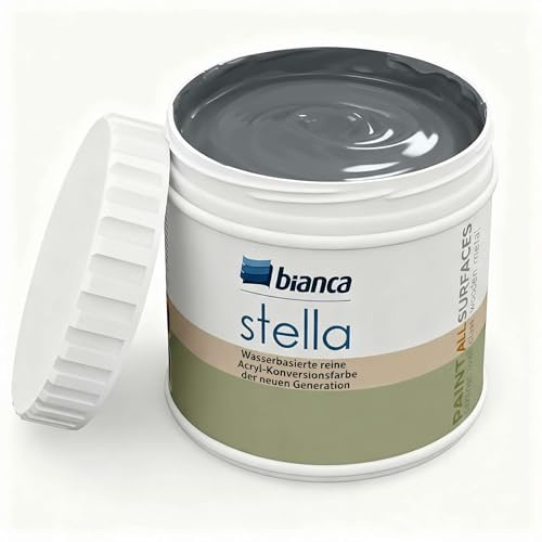 Bianca Stella Pintura para muebles premium sin lijado para cocina y baño, Gris granito, Brillante, 500ml, a base de agua, pintura acrílica para todas las superficies, madera, azulejos, metal