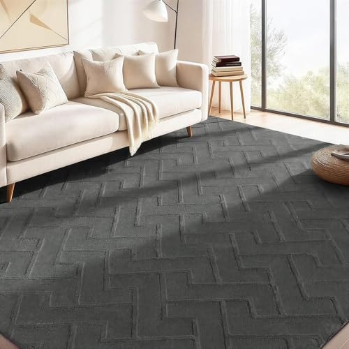 Famibay Waschbarer Teppich 200x290cm Teppich Wohnzimmer Schlafzimmer Kurzflor Grau Modern Wohnzimmerteppich Weich rutschfest Carpet für Esszimmer Küche Büro Kinderzimmer