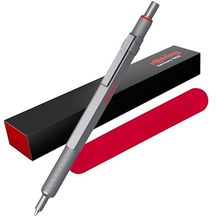 rOtring 600 Gelschreiber & Samtetui, 0,55 mm, schwarze Tinte, silberfarbener Metallkörper, rutschfester gerändelter Griff und sechseckiger Schaft, nachfüllbar