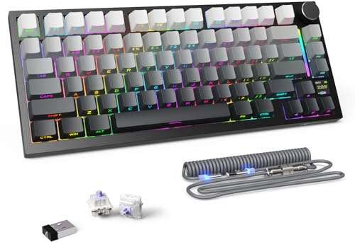 MAMBASNAKE Attack Shark X820 Ultra Gaming Mechanische Tastatur mit BT/2.4G Kabellos/Kabel, QWERTY 75% TKL Gasket Hot Swap, TFT Bildschirm & Knopf, LIGHTSYNC RGB Chroma, Coiled Cable-Gift Switch/Black