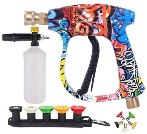 Graffiti High Pressure Water Sprayer Set, Pressure Washer Gun with 5 Spray Nozzles & Foam Pot, Quick Release Jet Wash Gun with 1/4 Inch Connector, 3000 PSI Max for Car, Patio