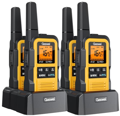 Gaswei G2Pro+ IP67 Waterproof & Floating Walkie Talkies PMR446 License-Free | Long Range Two-Way Radios for Adults with Dual PTT, FM Radio, VOX, SOS Alarm for Hiking, Camping & Outdoor(4-Pack, Yellow)