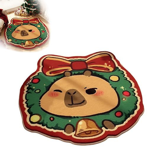 MyrkalaToy Merry Christmas Area Rug Capybara - Capybara Bathroom Decor Mat Cute Funny Bath Mat for Kitchen Home Decor Washable Runners for Bedroom Holiday Festive Decor (60 * 60cm)