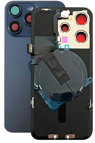SVV Backcover, Akkudeckel passend für iPhone 15 Pro Serie. 15Pro Vormontiert : mit QI/NFC Flexkabel, Magnet, Metallträger, Kameraringe, etc. Genau wie auf das Foto. Ersatzrückglas. OEM (Blau)