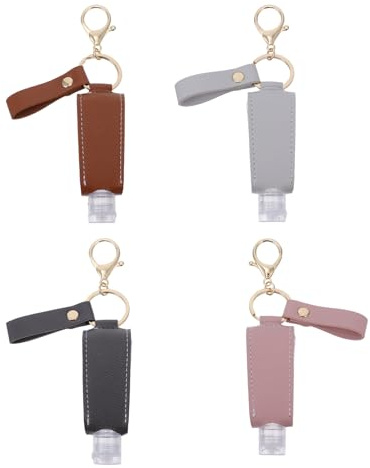 PLAFOPE 4 Stück Schlüsselanhänger mit 30ml Flaschenschutzhülle aus Kunststoff und Pu Tragbarer Handschutz für Indoor und Outdoor Praktisches Reise Accessoire Zufällige Farbe