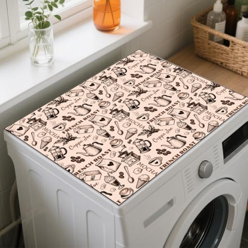 GLOBLELAND Coffee Elements Washer Dryer Dust Cover 23.6×19.69inch Coffee Machine Beans Washing Machine Top Protector Pads Non Slip Washing Machine Top Covers for Coffee Machine Laundry Room Table