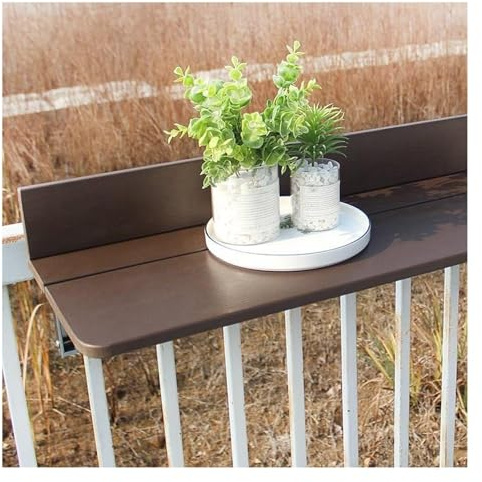 Klappbarer Metall-Balkon-Schreibtisch für Geländer, kompakt, 60 x 27 cm, platzsparender Tisch für Terrasse, Garten und Terrasse