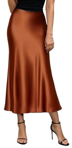 viiotu Satin Skirt for Women UK, Elegant High Waist Satin Midi Long Slip Skirt, A-Line Silk Skirts for Women