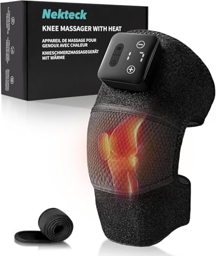 Nekteck Knee Massager with Heat, Cordless Heated Knee Brace with Vibration for Pain Relief, Rechargeable Knee Heating Pad with 5 Heat Levels and 3 Massage Mode