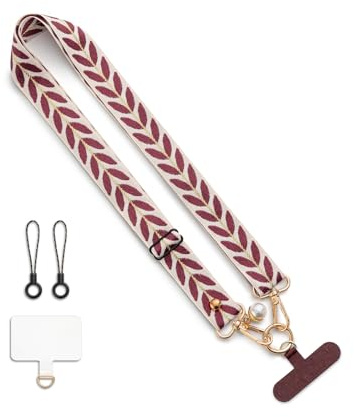 CHUQING Cordon Téléphone Portable Tour de Cou, Lanière Réglable Marron | Lanière Réglable avec Motif Feuilles pour Cou, Épaule et Poignet