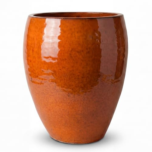 Provencelia Poseidon Keramik Pflanzkübel Ø 36 x H 43 cm Tropisches Orange — Pflanzgefäß groß frostbeständig handgefertigt glasierte Terrakotta Übertopf Garten Terrasse Balkon