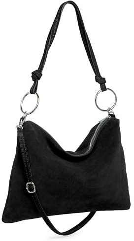 Caspar Samtweiche Wildleder Umhängetasche Damen Leder Schultertasche Modern Vintage Stil Handtasche - PREMIUM LINE - Modell No.858 - Made in Italy