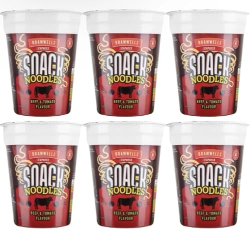 Bizzal Bramwells Express Snack Noodles, Beef & Tomato Flavour, Instant Pot Meal, Pack of 6