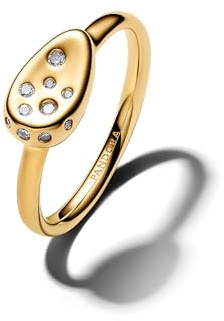 PANDORA Damen-Siegelring, oval, mit goldfarbenen Zirkoniasteinen