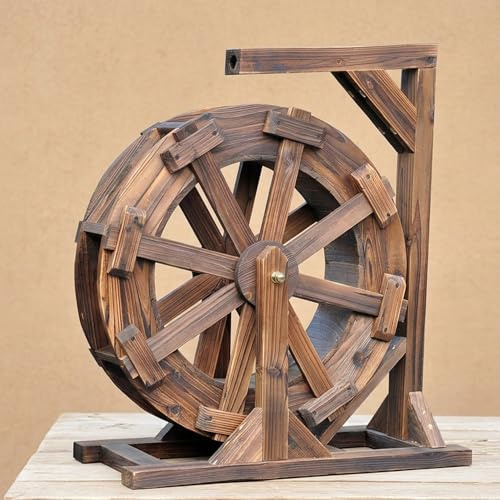 Wasserrad Brunnen aus Holz,Garten Springbrunnen dekoratives Wasserspiel im Freien, Vintage Rustikales Gartendekoration Teich Dekoration(30cm)
