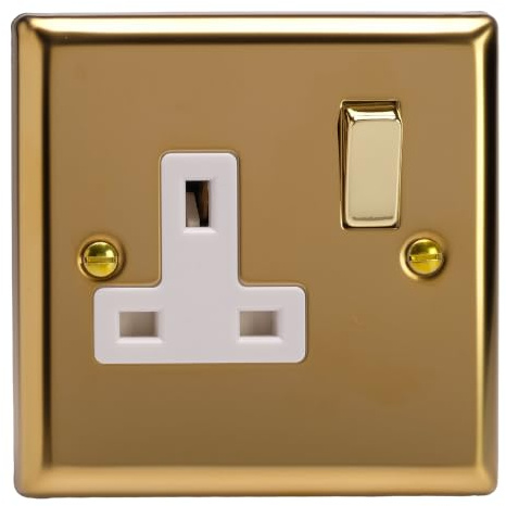 Varilight XV4DW 13A Switched Socket White Victorian Brass 1 Gang