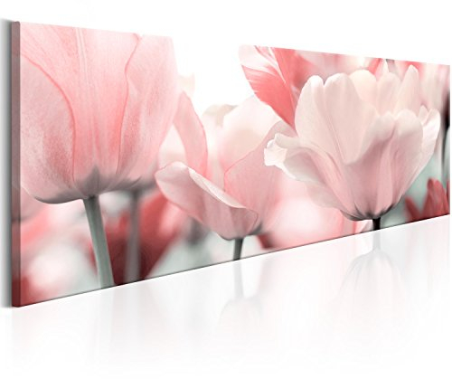 murando - Wandbilder XXL Blumen 150x50 cm 1 tlg - Wand Deko Vlies Leinwand Bilder Groß Wanddeko Wohnzimmer Schlafzimmer Kunstdrucke Panoramabild - Tulpen Natur Garten rosa b-B-0083-b-a