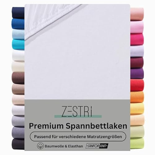 Zestri Premium Boxspringbett Spannbettlaken 140x200cm bis 160x220cm, Weiß, Bettlaken für Boxspringbett Wasserbett, bis 40 cm Steghöhe, ÖKO-TEX, 97% Baumwolle 3% Elasthan