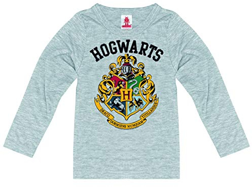 Logoshirt® Harry Potter I Hogwarts I Wappen I Logo I Langarmshirt Print I Kinder I Mädchen & Jungen I grau-meliert I Lizenziertes Originaldesign I Größe 164