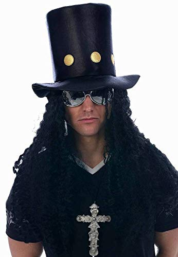 shoperama 80s Rockstar Zylinder mit langen Haaren Schwarz Heavy Metal Hut Erwachsene