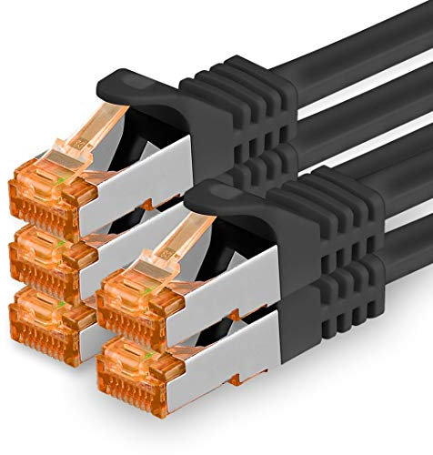 1aTTack.de 0,5m - Cat.7 Netzwerkkabel Schwarz - 5 Stück Gigabit Ethernet LAN Kabel 10000 Mbit s Patchkabel Cat7 Kabel S FTP PIMF Schirmung LSZH Cat.7 Rohkabel Rj45 Stecker Cat 6a - 5 x 0,5 Meter
