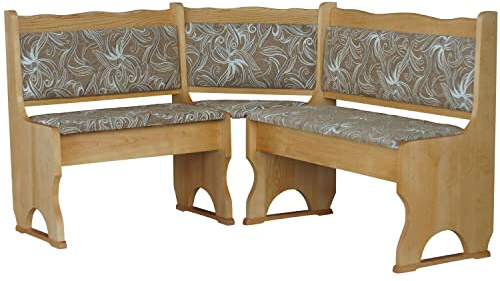 k koma Massive Polster-Eckbank aus Kiefernholz – Helle Blume Polsterung in Ader-Farbe | 140x200 cm |
