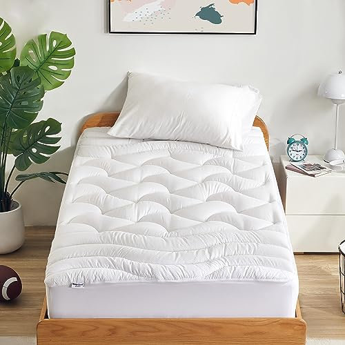 SLEEP ZONE Kühlende Doppel-Matratzenauflage für Einzelbett, Premium-Zonen-Matratzenauflage, Matratzenschoner, maschinenwaschbar, langlebig, Tiefe Tasche, 20,3–53,3 cm, Weiß, Doppelbett