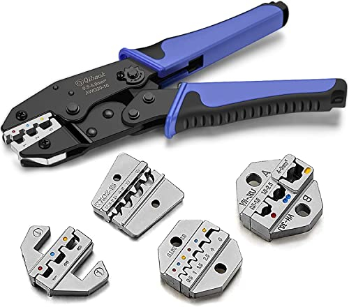 Qibaok Crimpzangen-Set, Ratschen-Crimpzange mit 4 baren Stanzformen für Schrumpfverbinder, nicht isolierte Hülsenklemmen und isolierte Stecker.
