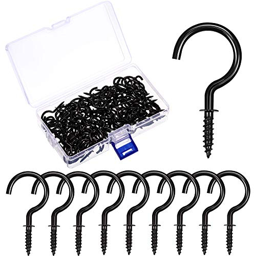 Ripeng 120 Pezzi Ganci a Vite Gancio per Tazza in Metallo Gancio da Soffitto Gancio per Gabinetto Gancio Avvitabile per Appendere Tazza da Tè Chiave Uso Interno e Esterno (Nero, 1 Pollice)
