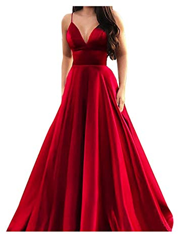 Abendkleider Cocktailkleid Maxikleider Brautjungfer Damenmode Einfarbig V Ausschnitt Kleider Bodenlang Sling Elegant Partykleid Hochzeit Ärmelloses Festlich Maxikleider Ballkleider (Rot, M)